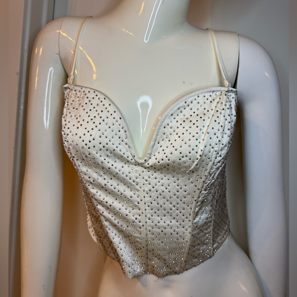 Ivory Rhinestone Corset Top – Adjustable Straps – New With Tag
